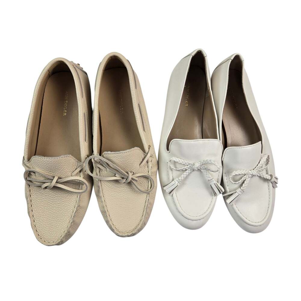 Ann Taylor Loafer Lot Size 9 Tan White Slip On Driving Moccasin Bow